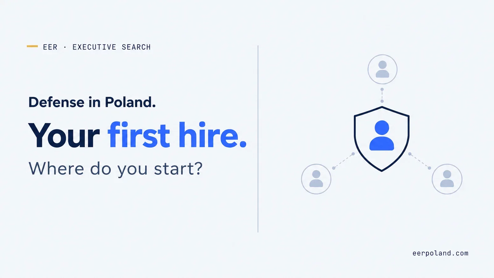 First defense hire in Poland: a person inside a shield connected to three possible paths